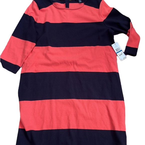Women’s Tommy Hilfiger Long Sleeve Dress Coral and Navy Stripe NWT Size XL - Picture 1 of 2